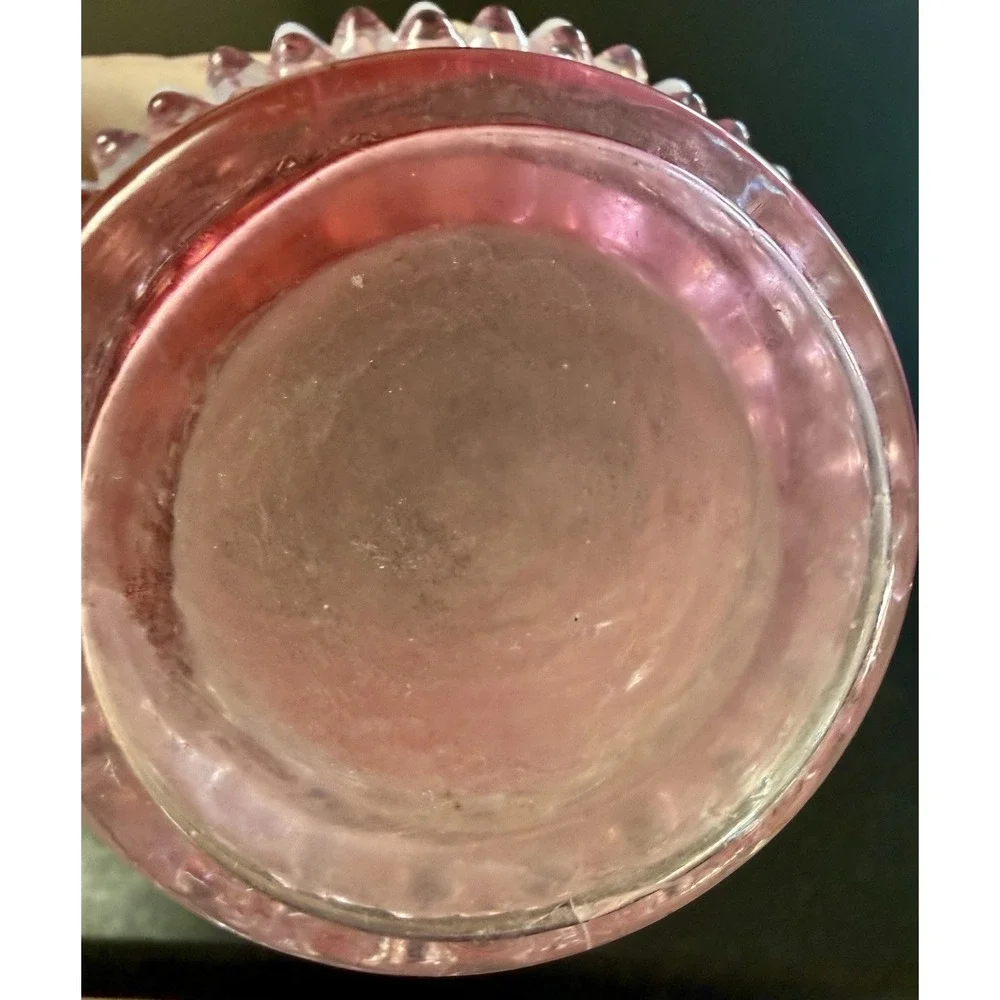 Pair Fenton Cranberry Opalescent Hobnail Rose Bowl Vases – Ruffled Edge – Vtg